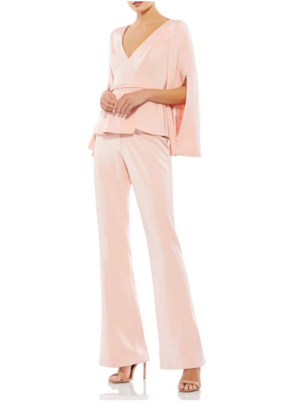 IEENA for Mac Duggal V- Neck Long Split Sleeve Crepe Jumpsuit - Reemoly